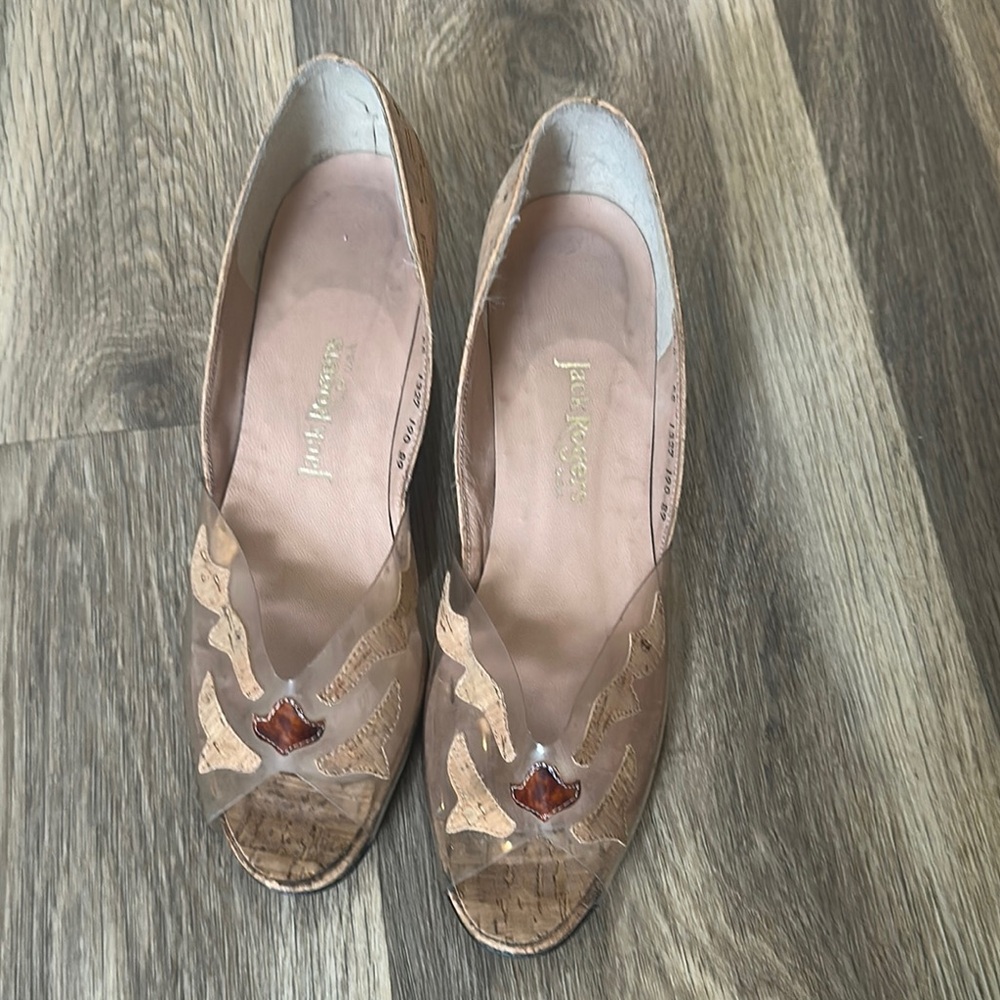 Jack Rogers Tan Heels with Peep-Toe Design Size 8